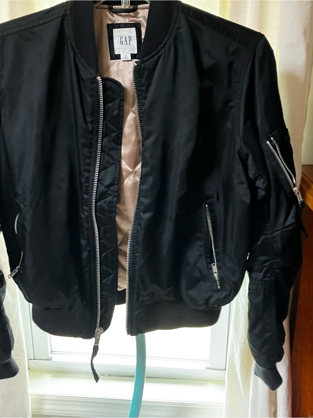 GAP Black Bomber Jacket with Light Pink Lining